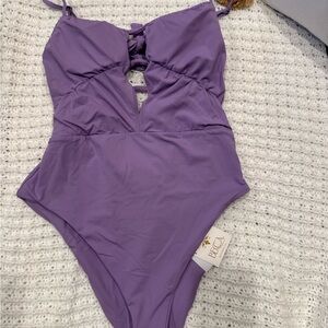 BECCA Purple One Piece Swimsuit with Halter Neckline